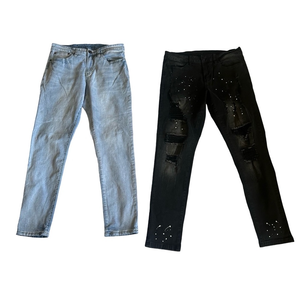 Black and Gray Skinny Jeans with Star Pattern 32x32 Rue21 Men’s